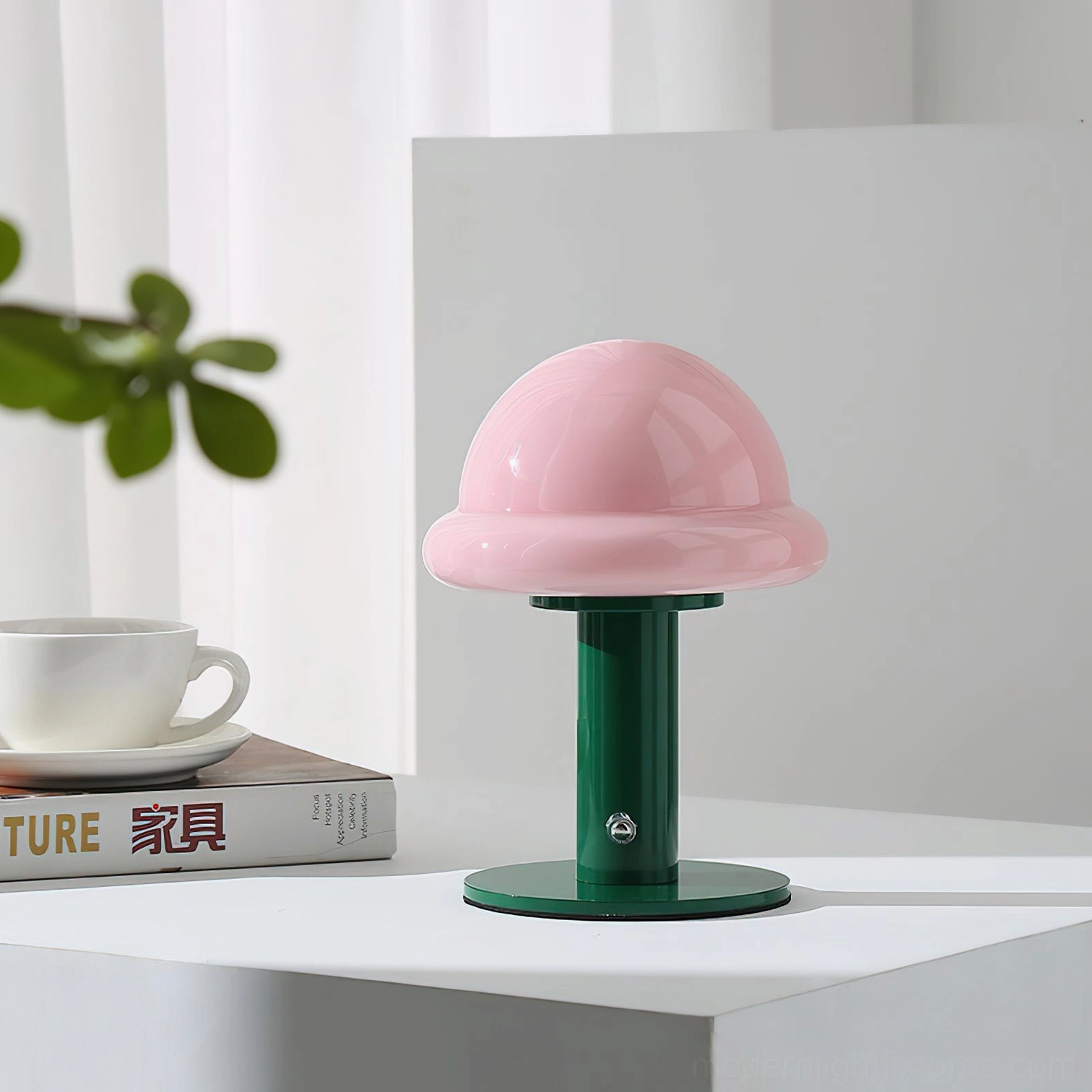Green and pink mushroom rechargeable table lamp showing vibrant color combination and contemporary design