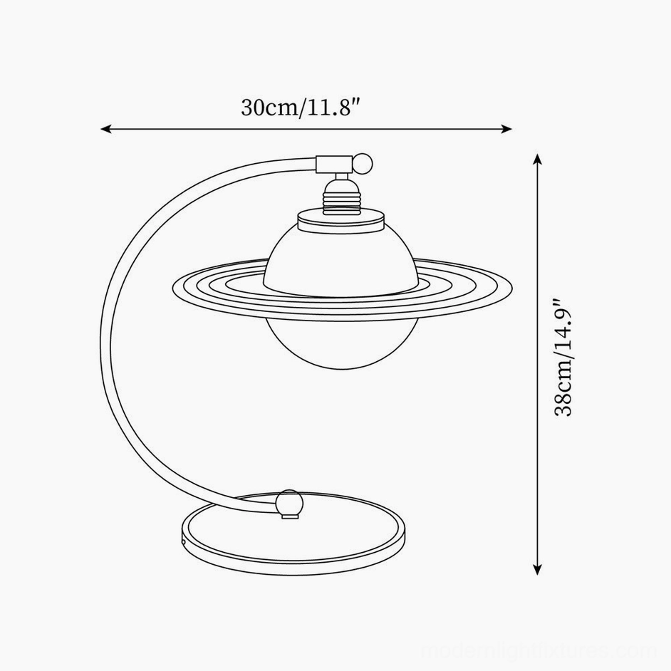 Technical schematic diagram showing Green Planet table lamp dimensions and structural specifications