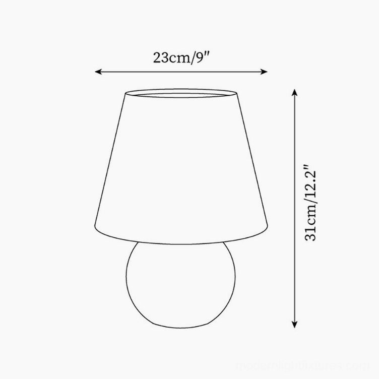 Dimension and size specification diagram for ceramic green table lamp