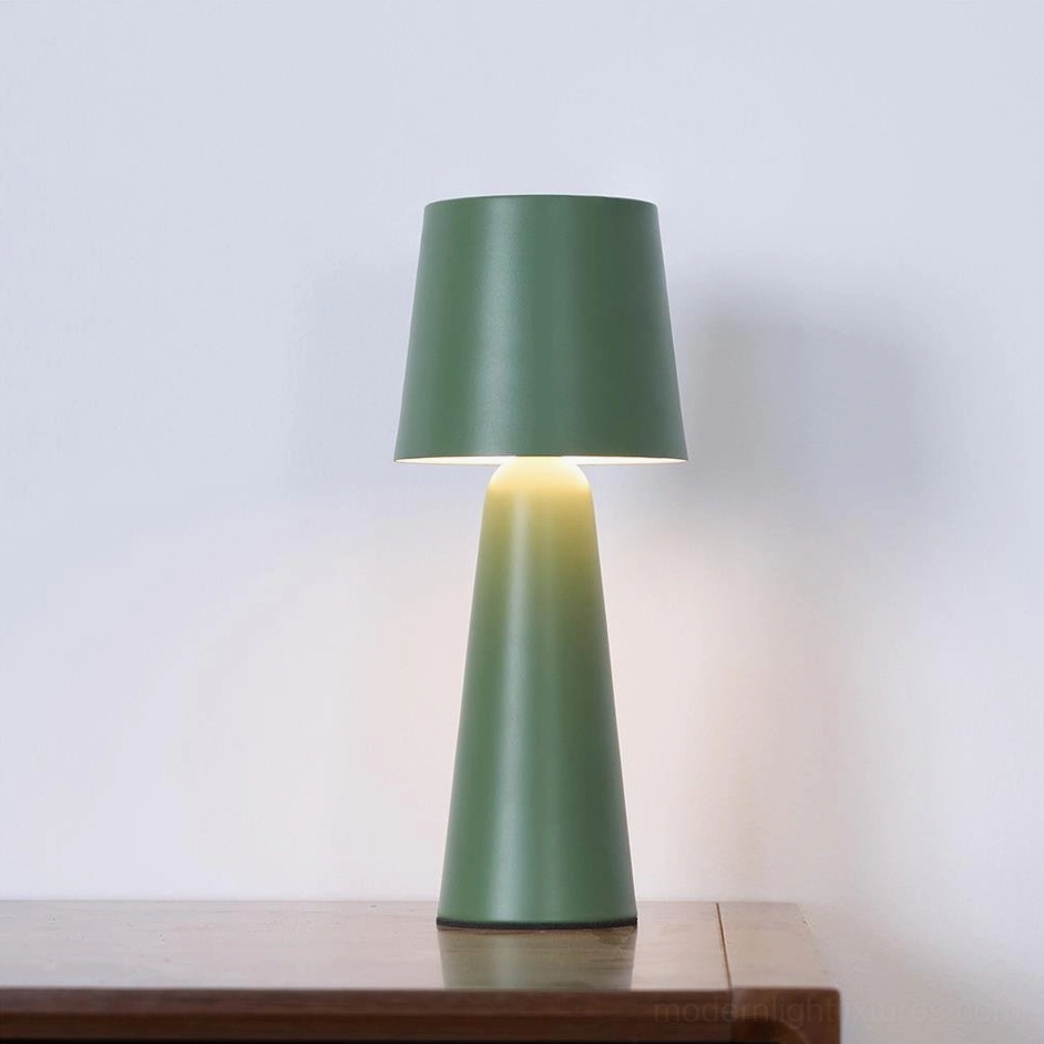 Green tapered ceramic table lamp touch control switch minimalist design detail