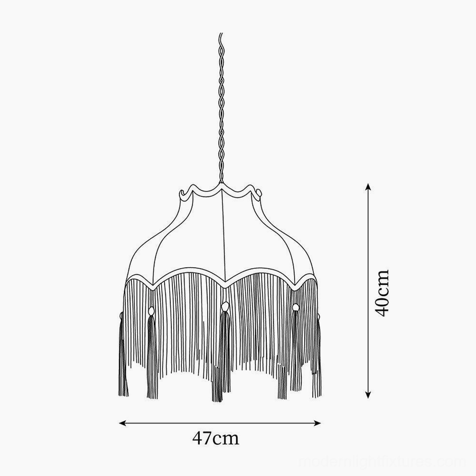 Green tassel pendant light technical specifications and dimension line drawing