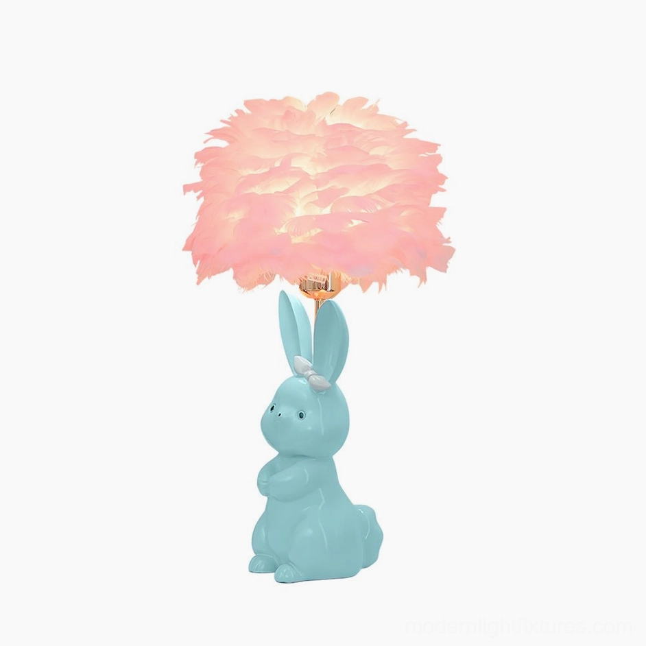 Green and white feather pastel bunny table lamp - contemporary children's bedroom lighting design