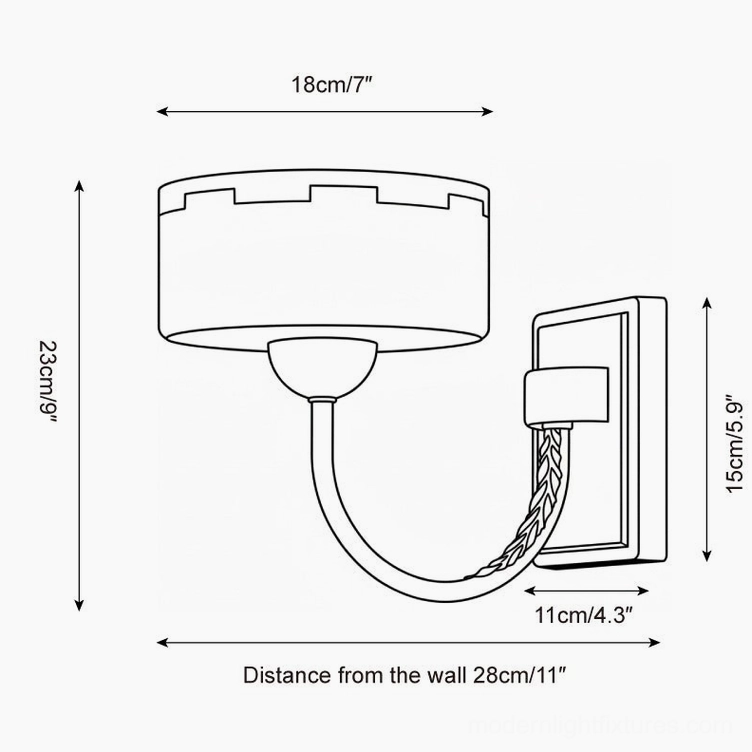 Grevola wall sconce technical dimension drawing with orthographic specifications and measurements