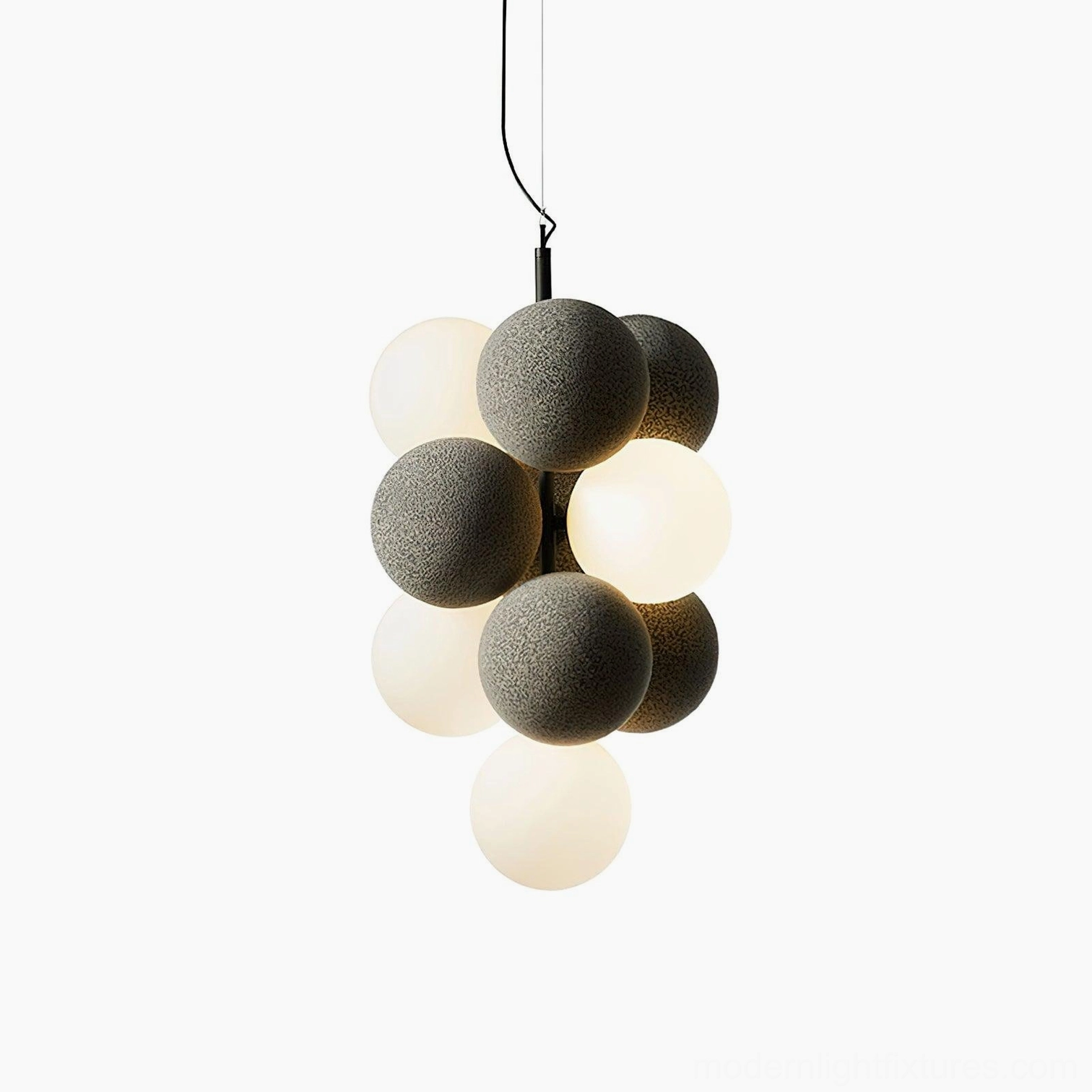 Grey finish bubble pendant light with balanced sphere arrangement in minimalist space