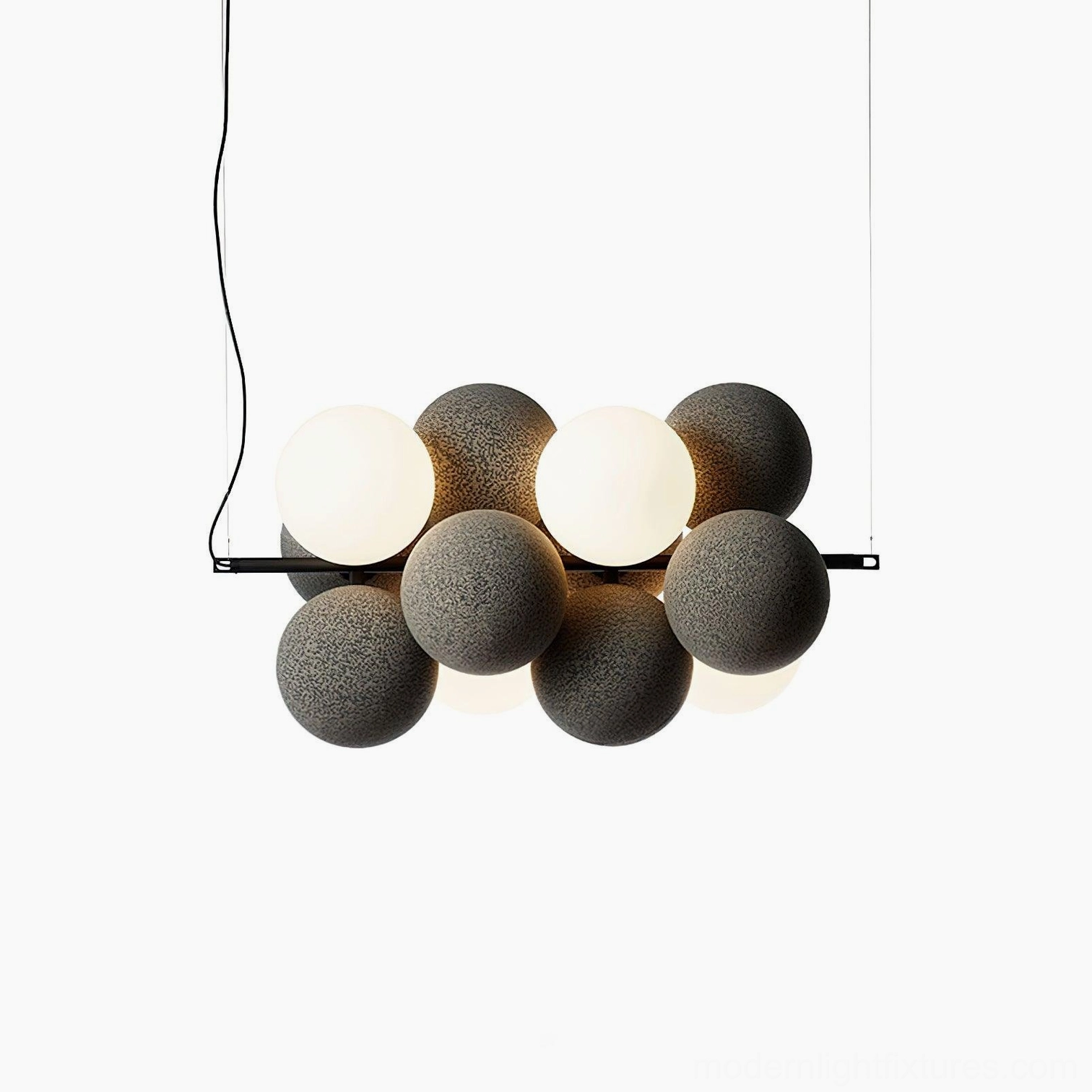 Grey bubble cluster pendant light in neutral contemporary interior setting