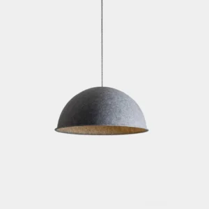 Modern grey felt dome pendant light with hemispherical shade on white studio background
