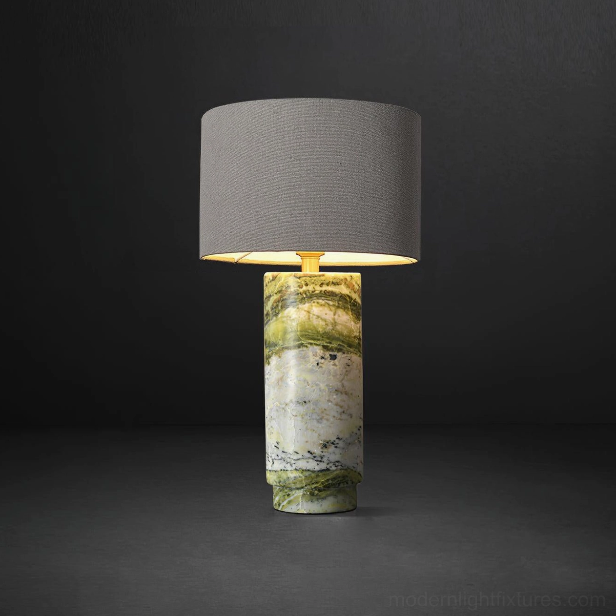 Grey and green marble table lamp with fabric shade, elegant contemporary home lighting fixture