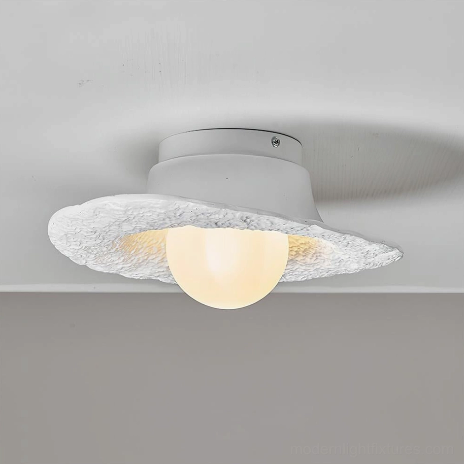 Grima large size 30cm hat ceiling light in crisp white finish mounted showing architectural ceiling installation