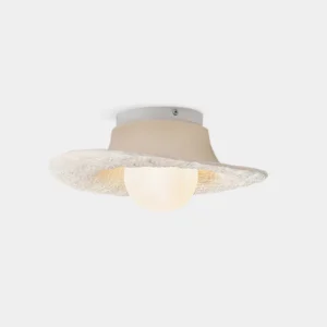 Grima textured hat ceiling light fixture in crisp white finish, front studio view with spherical central bulb