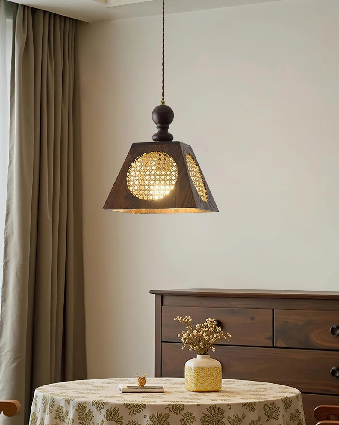 Grove wooden rattan pendant light japandi farmhouse dining room aesthetic