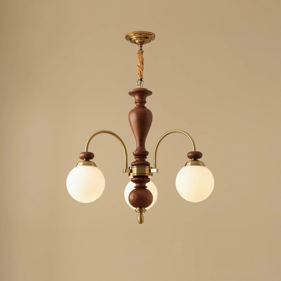 Guillerme 3-head wooden chandelier gold and walnut color warm natural wood tones