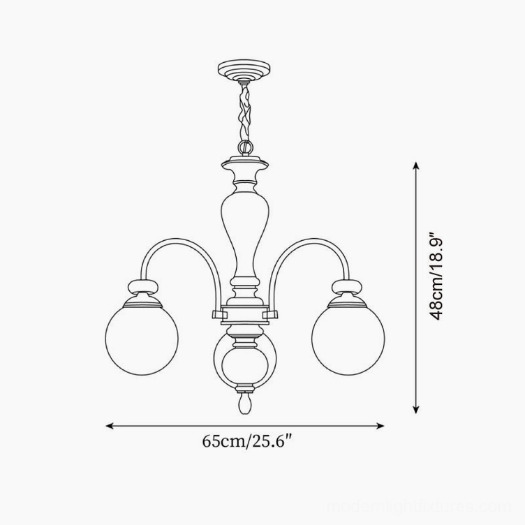 Guillerme 3-head wooden chandelier design sketch technical specifications dimensions