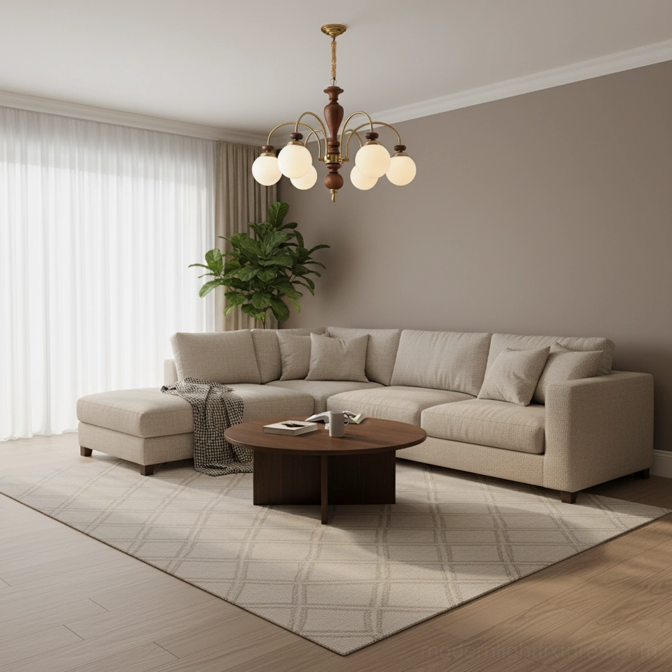 Guillerme 4-head wooden chandelier modern cozy living room warm ambient lighting neutral decor