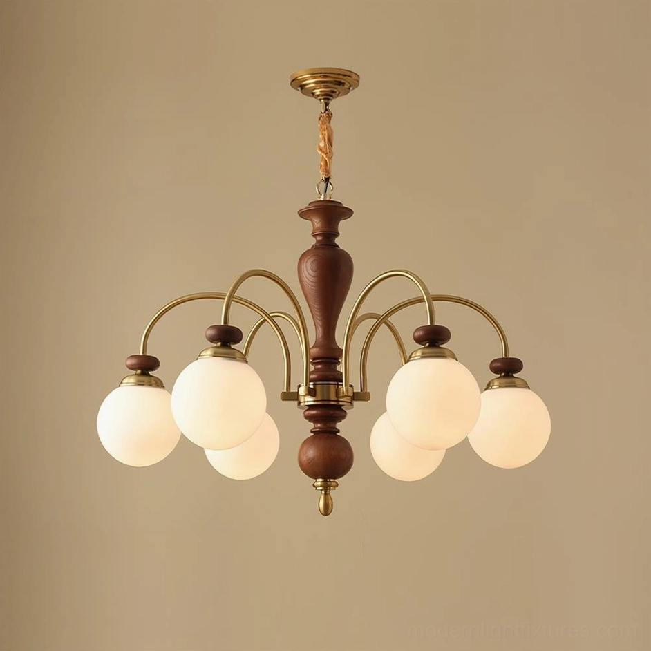 Guillerme 6-head wooden chandelier gold and walnut color warm natural tones