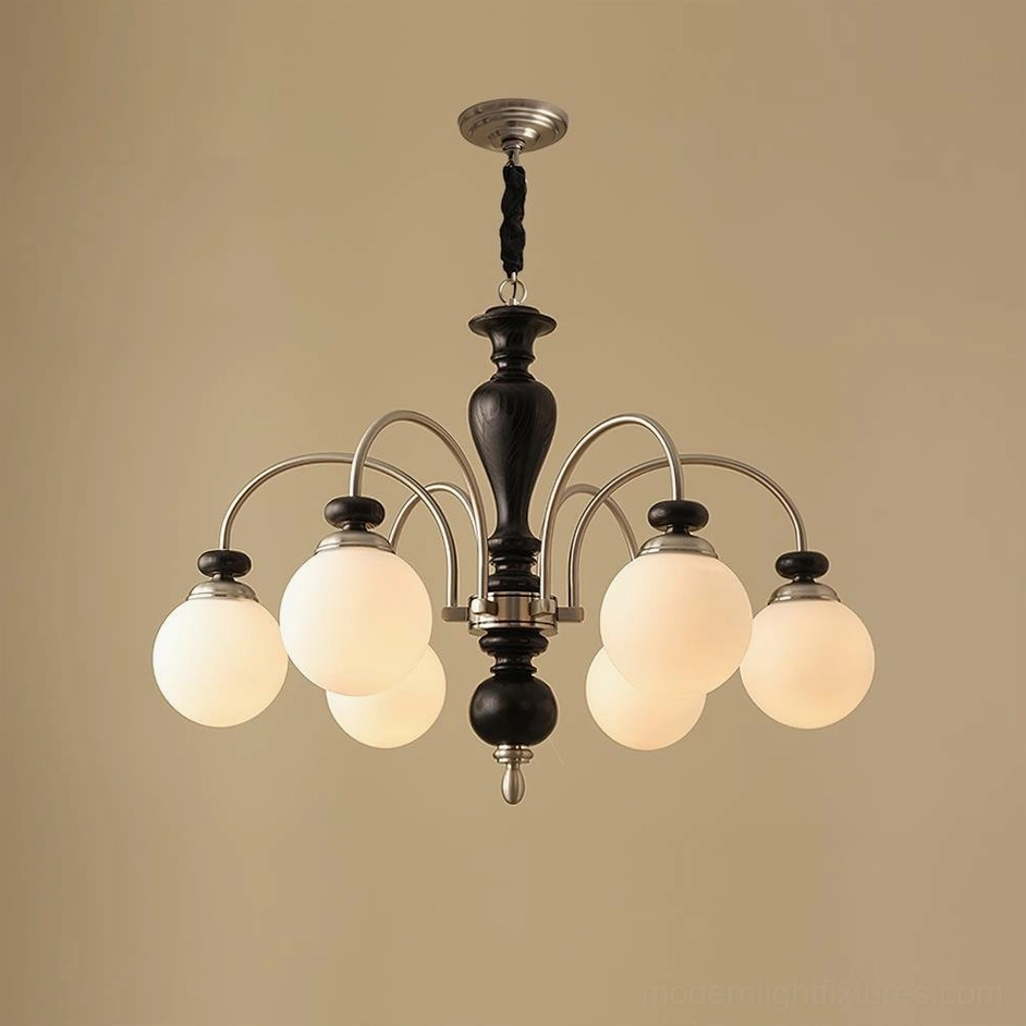 Guillerme 6-head wooden chandelier nickel and black finish metallic contrast