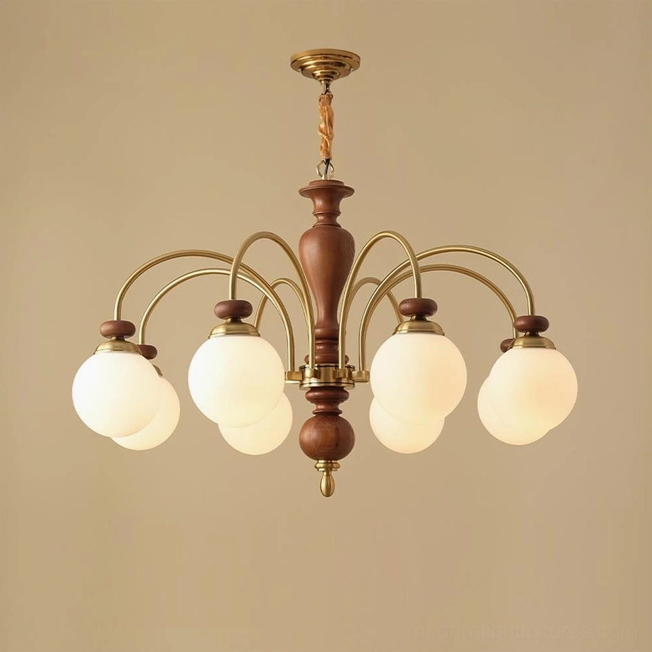 Guillerme 8-head wooden chandelier gold and walnut color warm elegant luxury finish