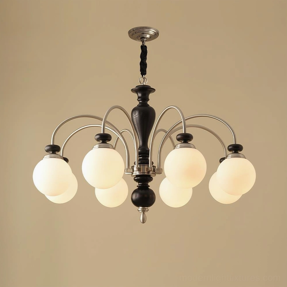 Guillerme 8-head wooden chandelier nickel and black color option sophisticated contrast