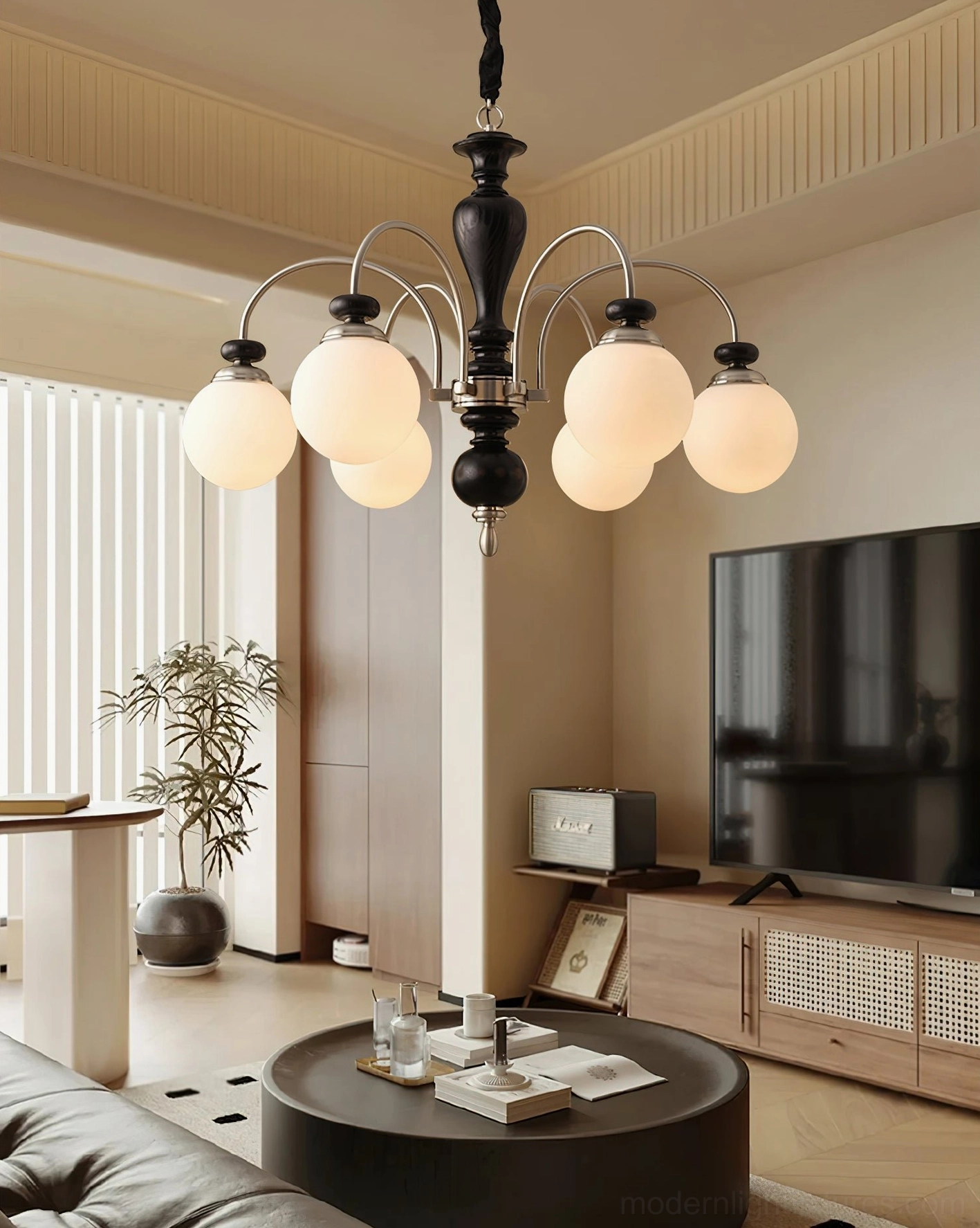Guillerme wooden chandelier finish color selection gold nickel walnut black white
