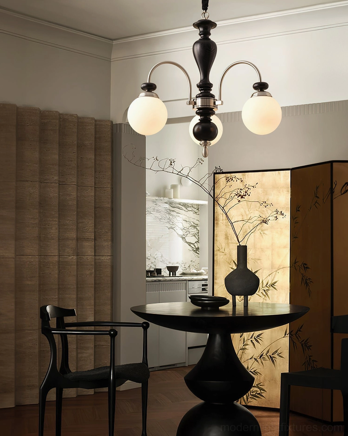 Guillerme wooden chandelier mid-century modern design aesthetic living space