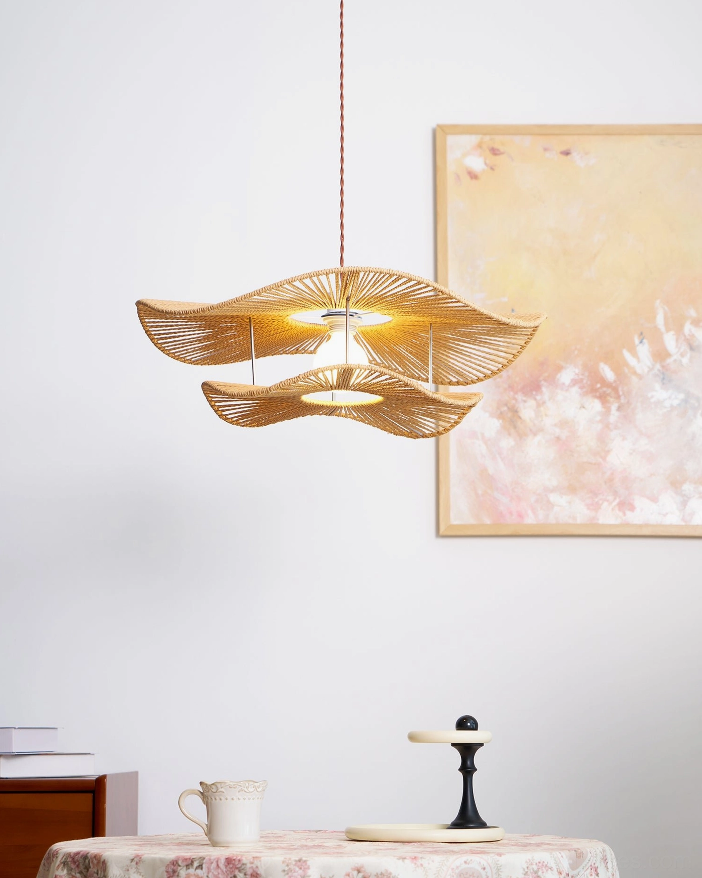 Gunilla woven hemp rope pendant light white variant providing fresh airy luminosity for modern minimalist spaces