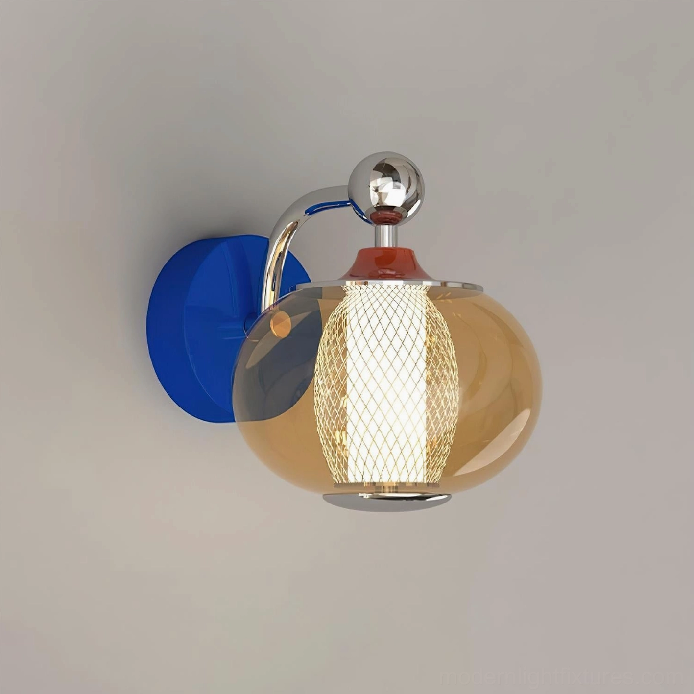 Gyro modern wall sconce with cognac metal accents and polished professional finish