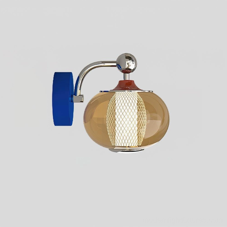 Gyro modern wall sconce Blue Cognac variant compact size with textured mesh diffuser
