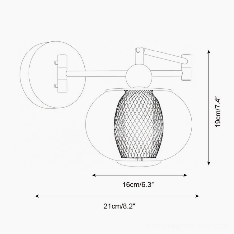 Gyro wall sconce technical side profile illustration with measurement specifications