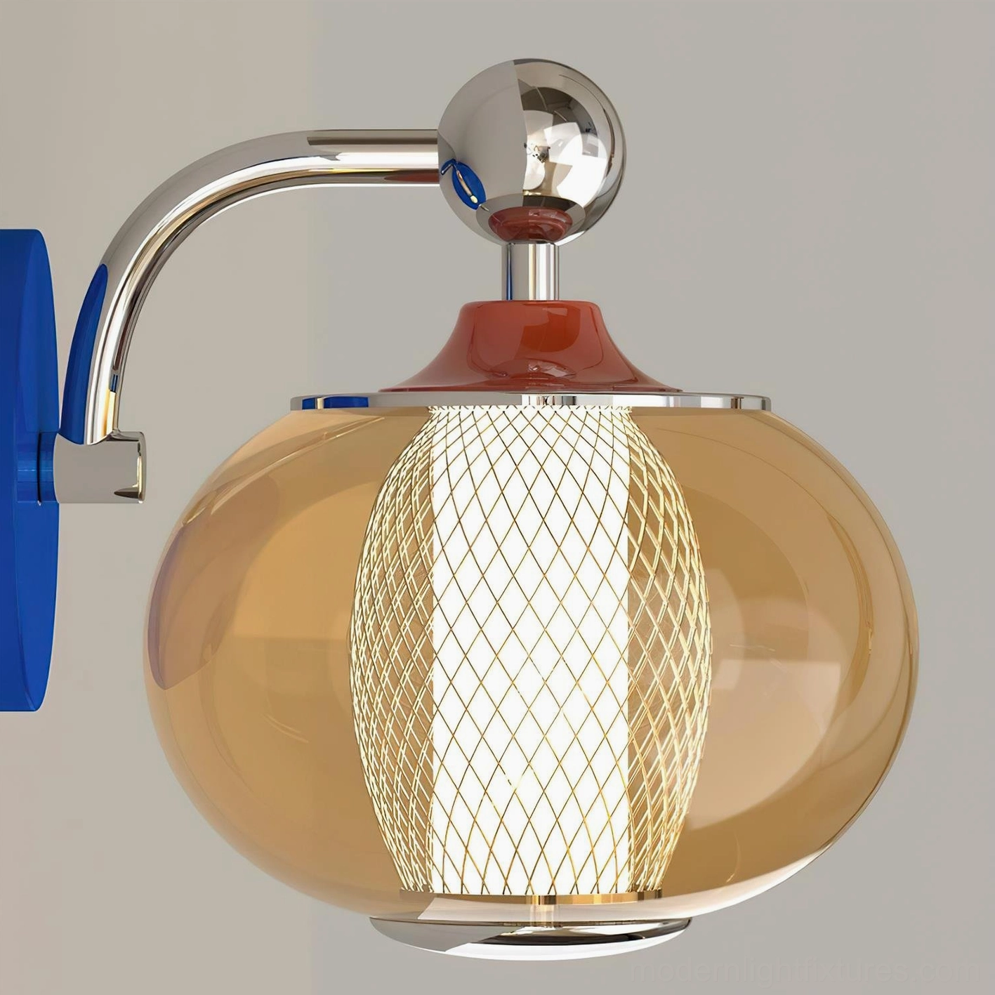 Modern Gyro wall sconce close-up of textured mesh diffuser and glass shade detail
