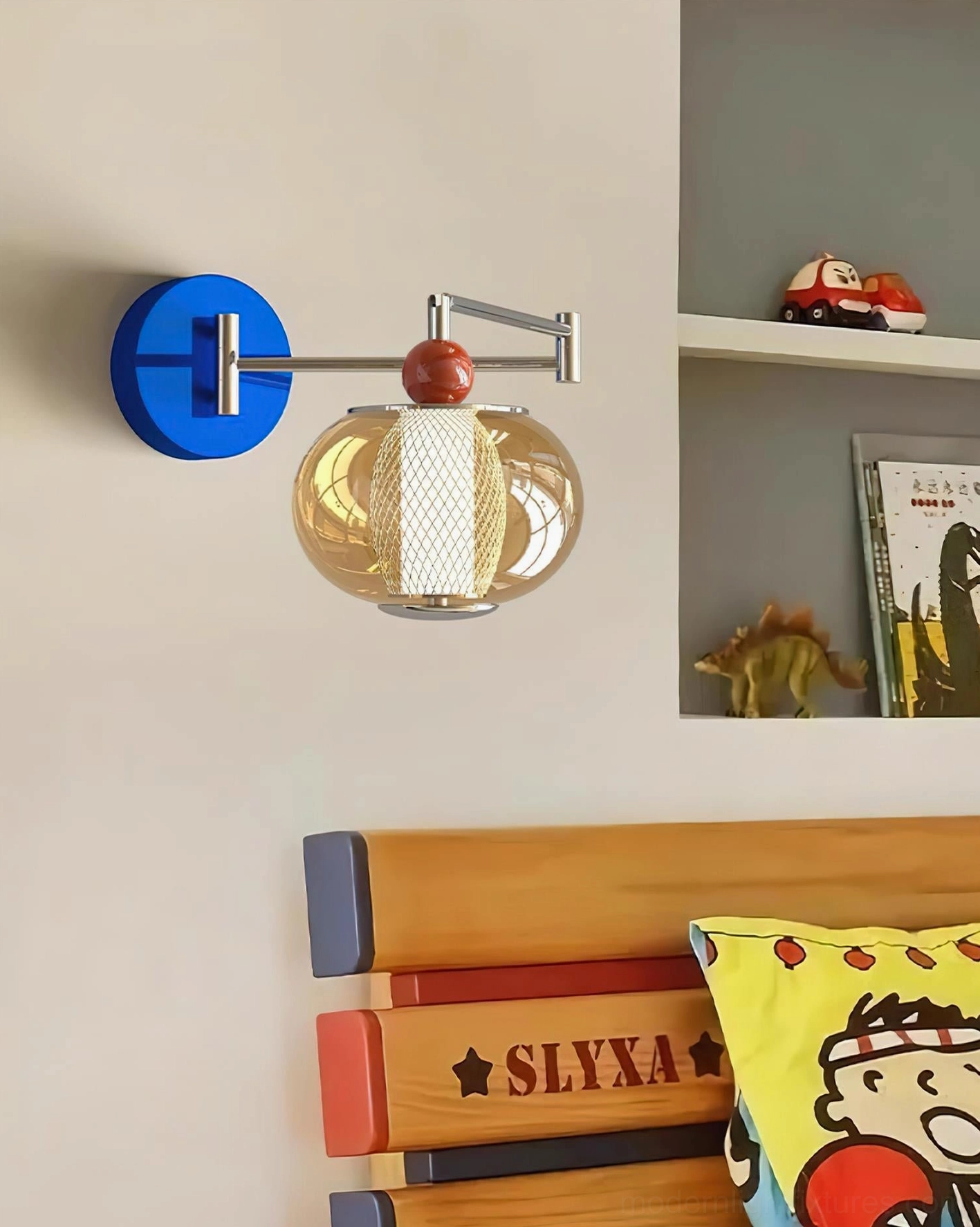 Gyro wall lamp in kids bedroom with warm ambient lighting and adjustable design
