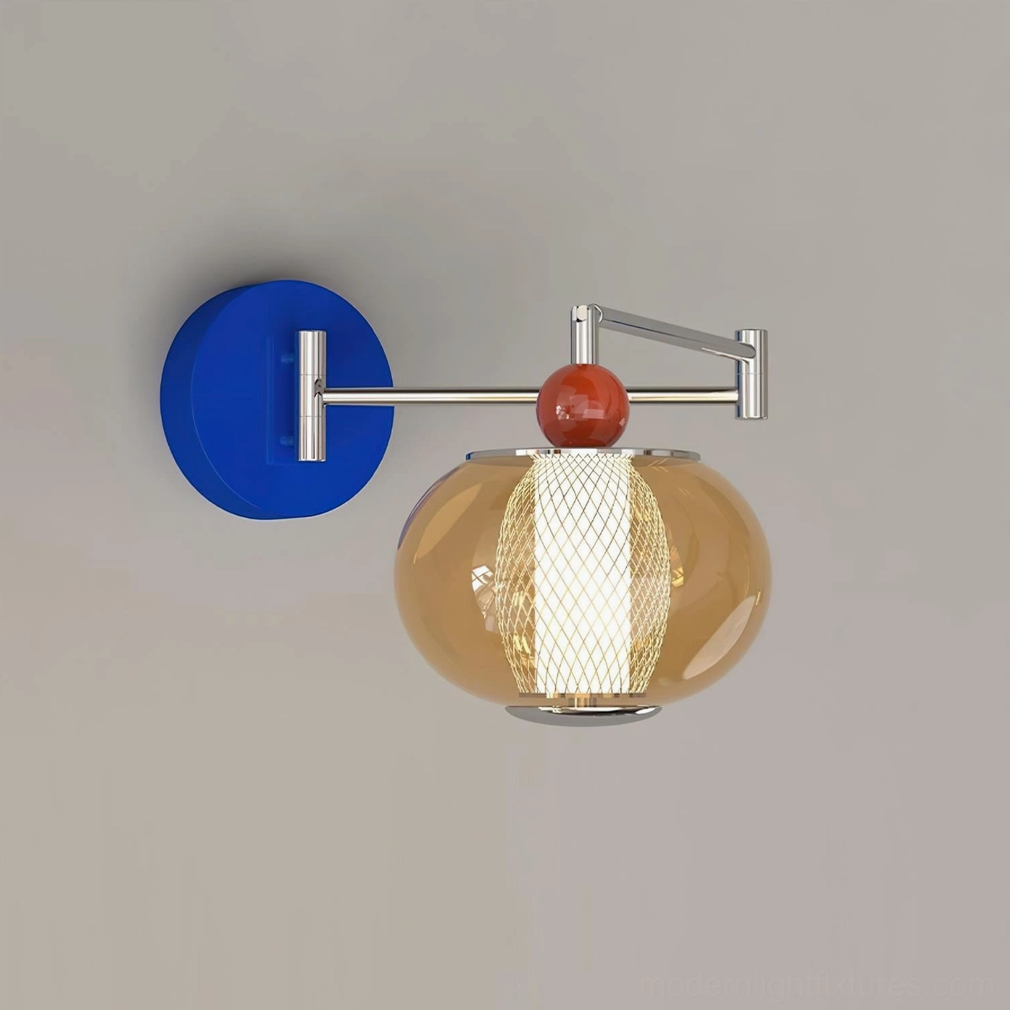 Gyro wall lamp demonstrating swing arm adjustment for task and ambient lighting control