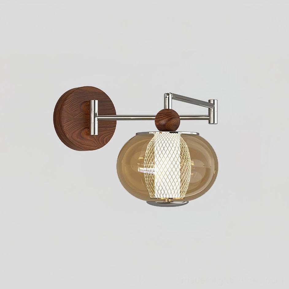 Gyro wall lamp Walnut Cognac variant with adjustable arm for flexible lighting positioning