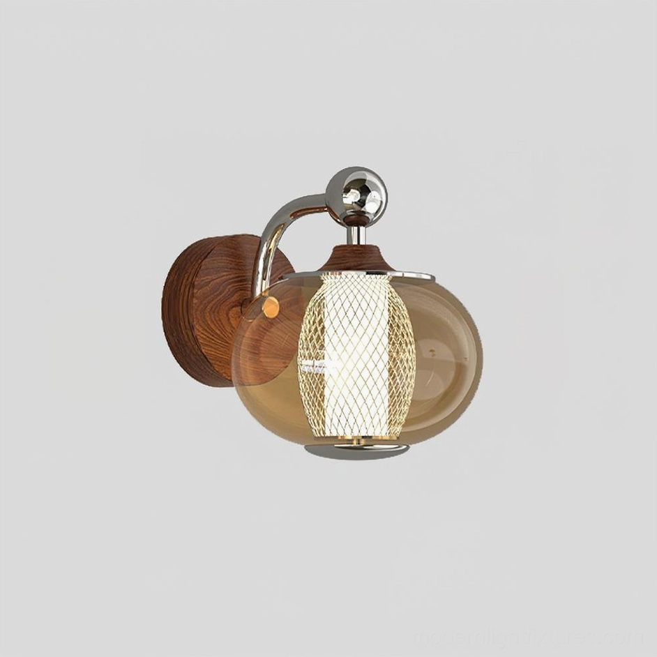 Gyro wall sconce Walnut Cognac color combination compact size modern wall lamp