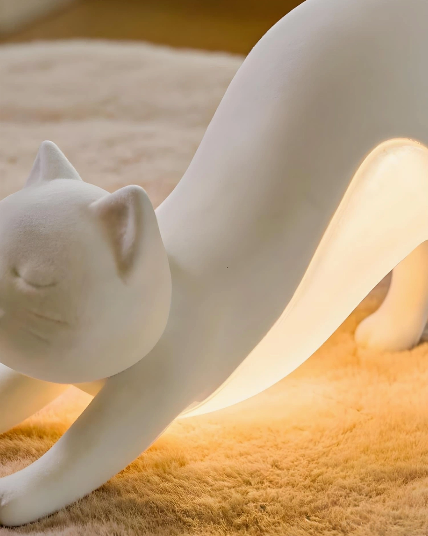Hakimi cat table lamp base detail showing USB charging port and LED integration