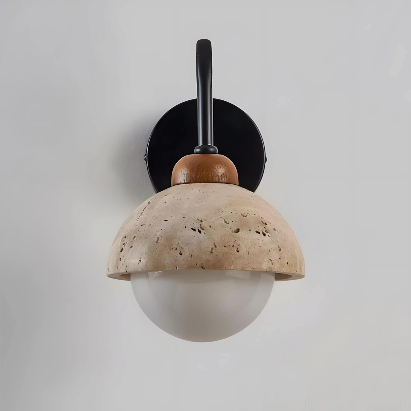 Halcyon Dome Wall Sconce in White travertine finish, minimalist color palette for Scandinavian and contemporary interiors