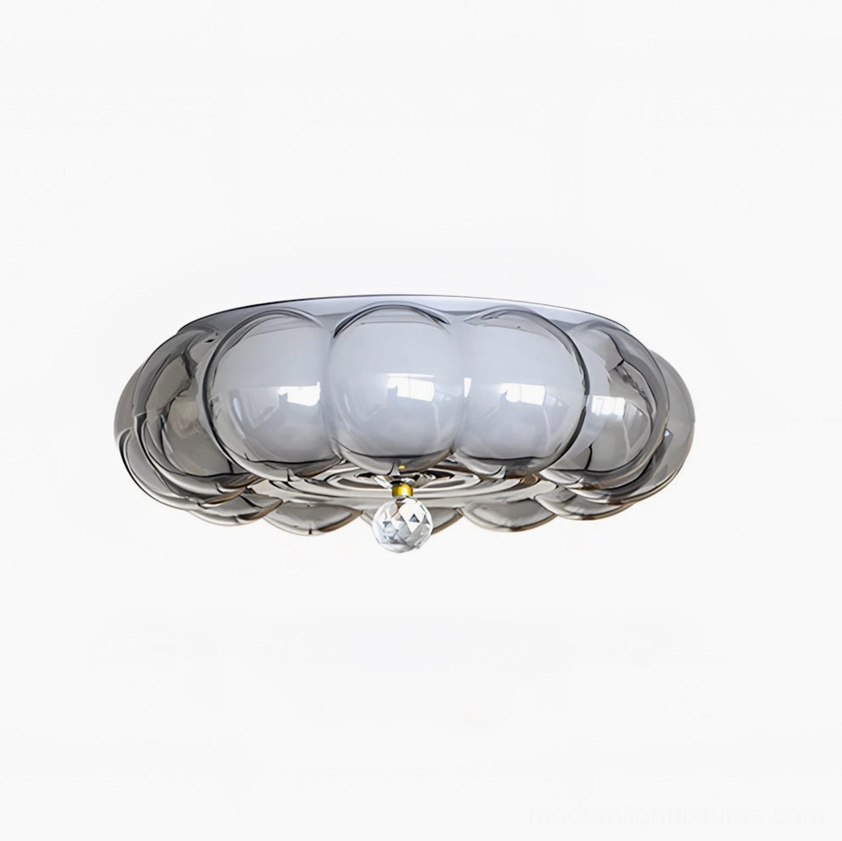 Hallowmere 48cm large size glass ceiling light with segmented smoke glass design, crystal ornament, direct frontal studio view