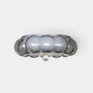 Hallowmere sculptural glass ceiling light with cloud-form silhouette, smoke gray tone, featuring crystal accent detail on white studio background