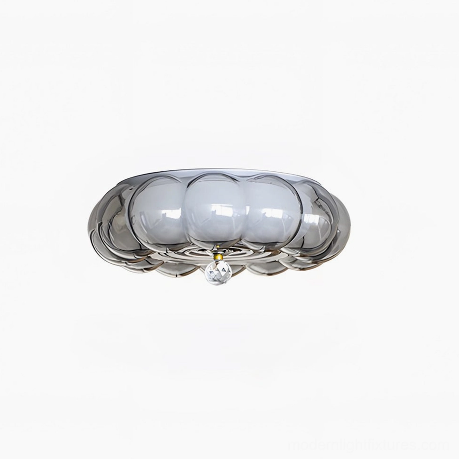 Hallowmere 40cm small size glass ceiling light showing compact pumpkin form with crystal bottom decor, minimalist vintage aesthetic