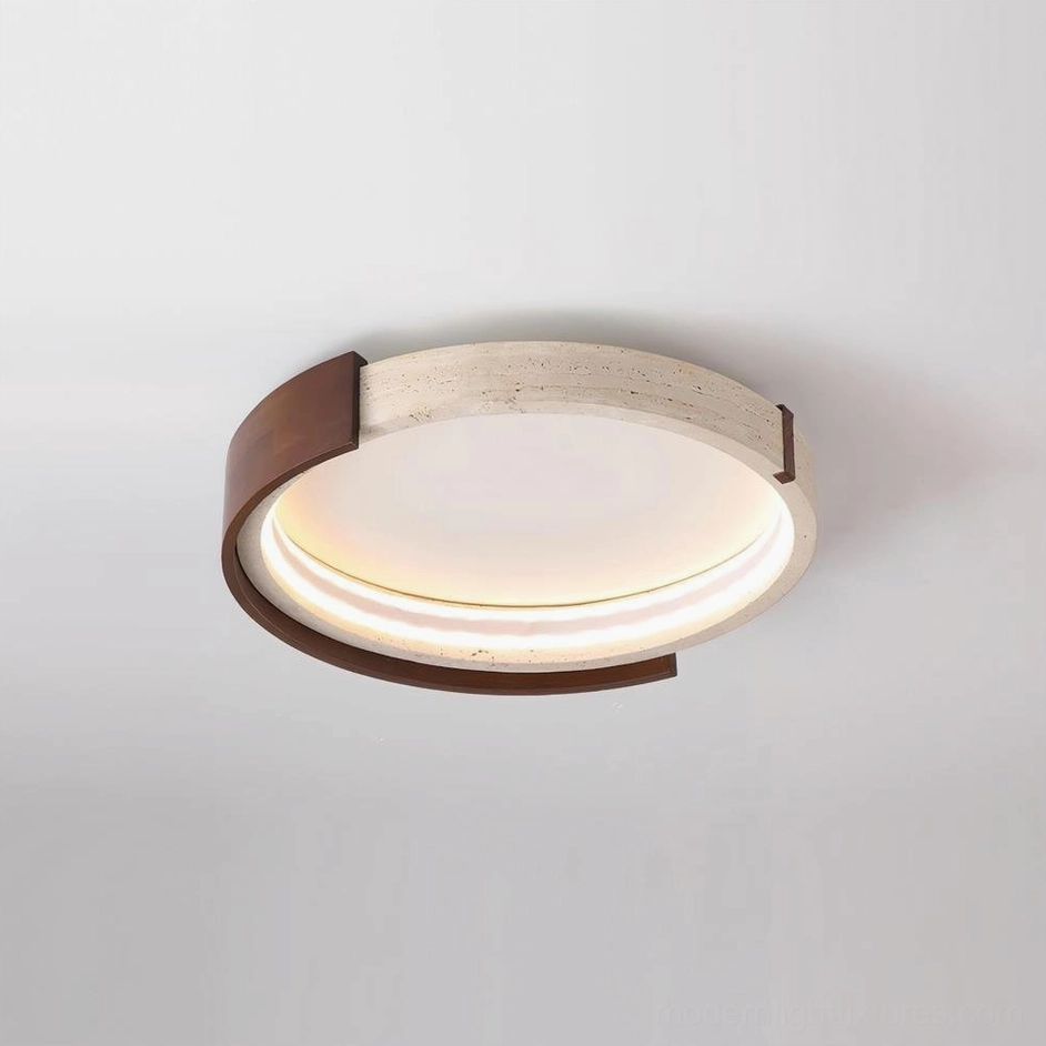 Small 46cm halo travertine ceiling lamp compact size perfect for powder rooms and hallways