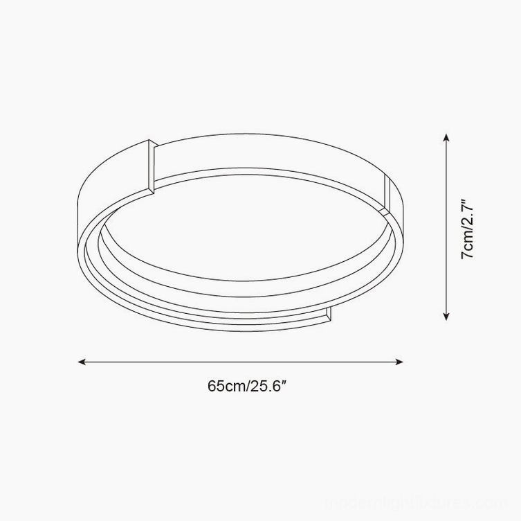 Technical specification drawing for 65cm large halo ceiling fixture with 25.6 inch diameter measurements