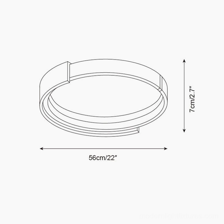 Technical specification drawing for 56cm diameter halo travertine ceiling lamp with mounting dimensions