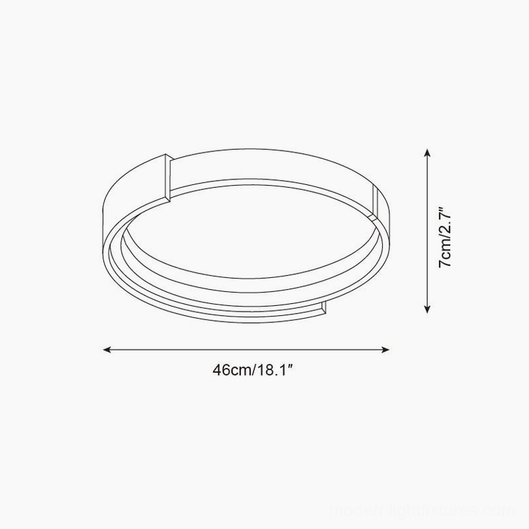 Technical specification drawing for 46cm diameter halo ceiling light fixture with 7cm height dimensions