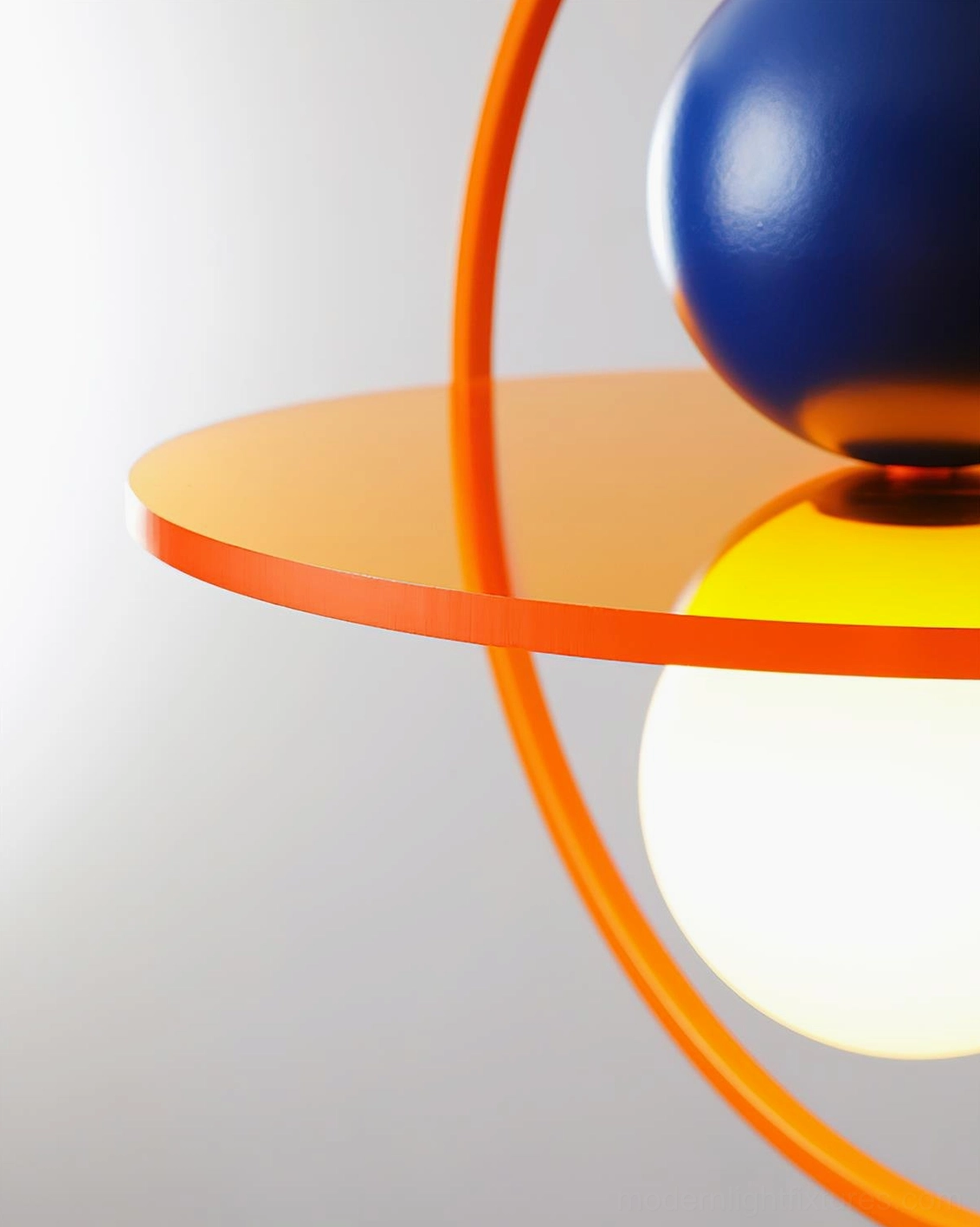 Halo Duo pendant light close-up metal frame decorative ball illuminated lamp detail