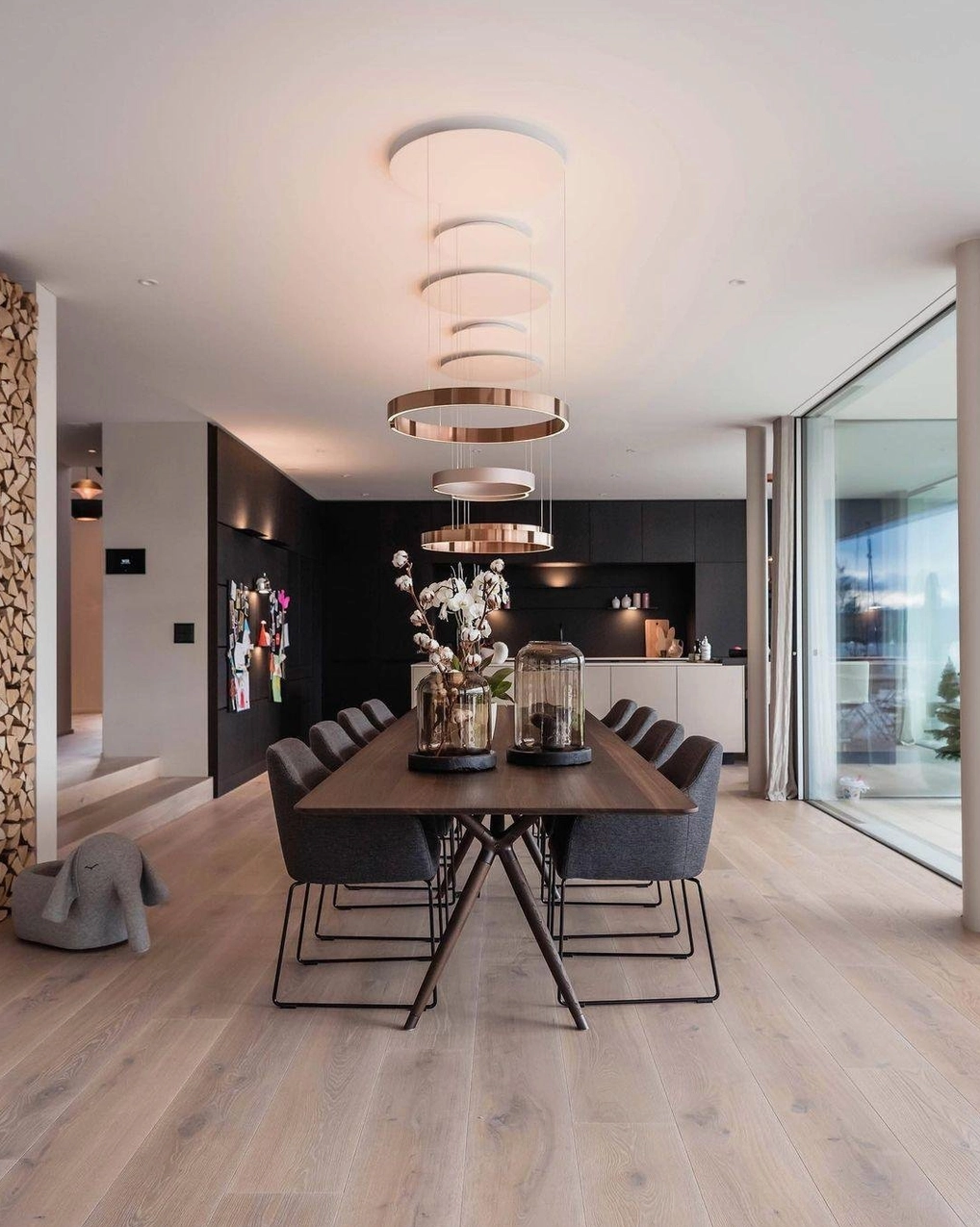 Halo ring pendant lamp offering dimmable warm light pairing with natural daylight