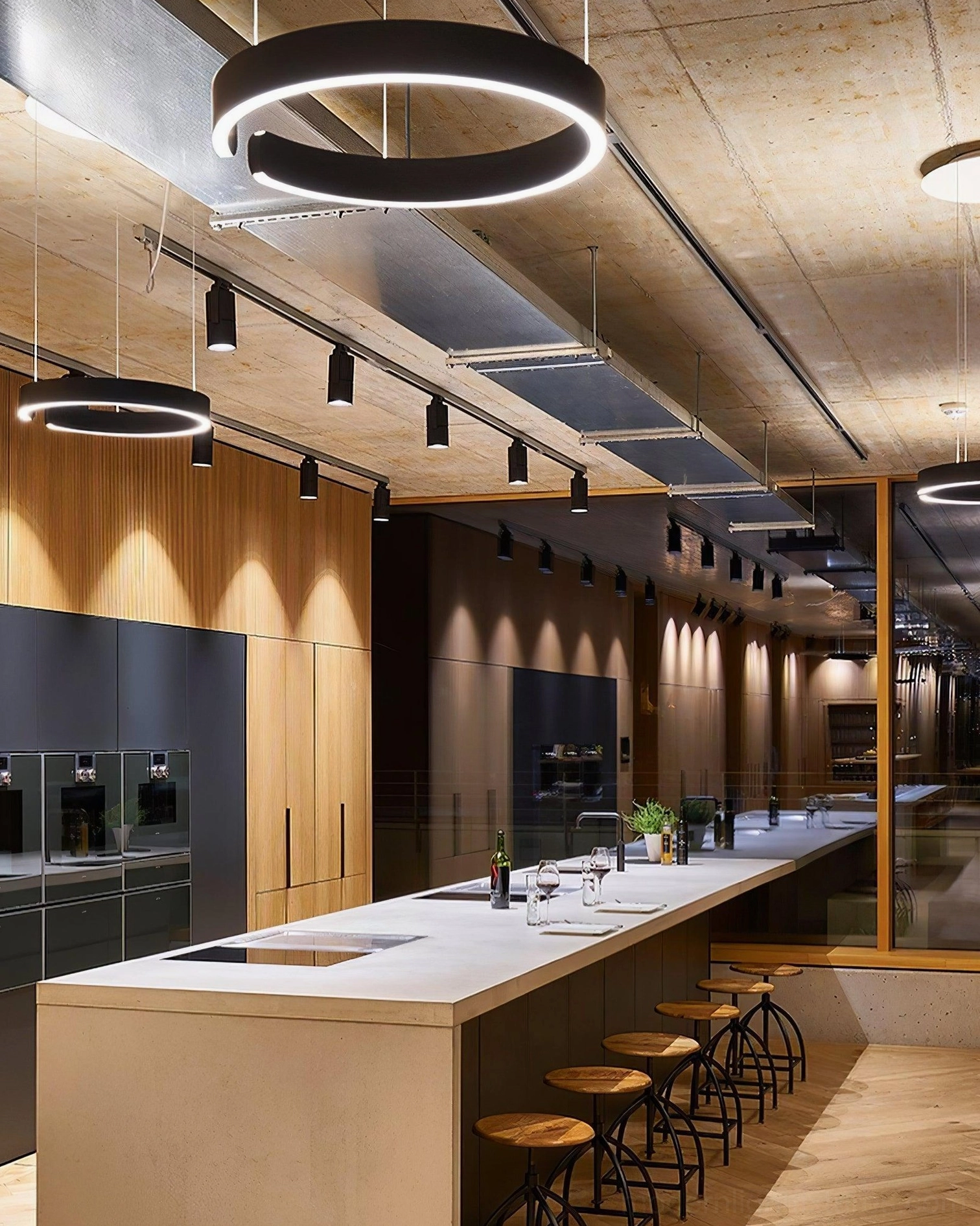 Halo LED pendant lamp suitable for transitional and eclectic home design styles