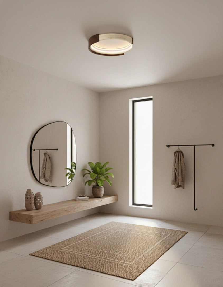 Halo modern travertine ceiling light fixture demonstrating minimalist aesthetic and material elegance