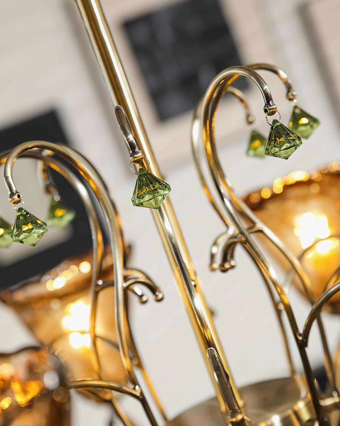 Vetraio hand-blown amber glass chandelier multi-head configuration, showing cascading crystal beads and warm bronze framework
