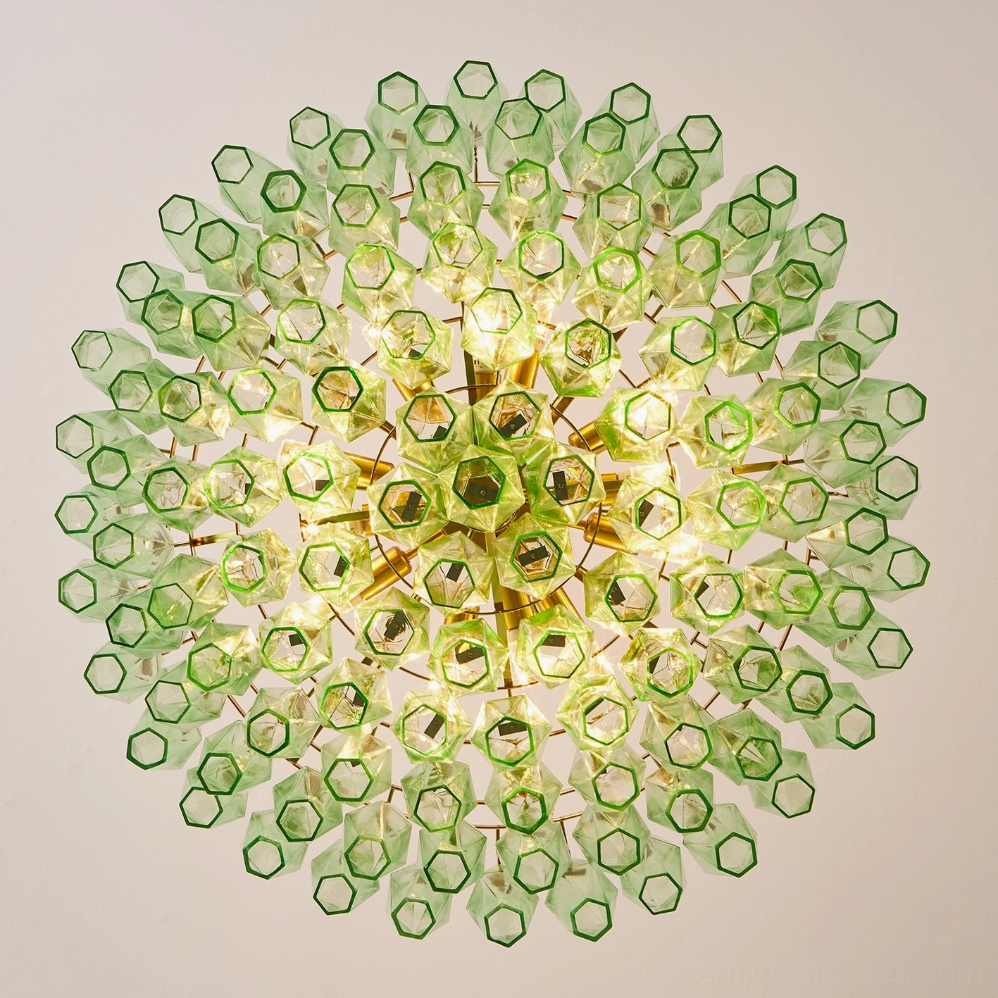 Selvara hand-blown glass chandelier demonstrating artisanal craftsmanship and organic geometry design