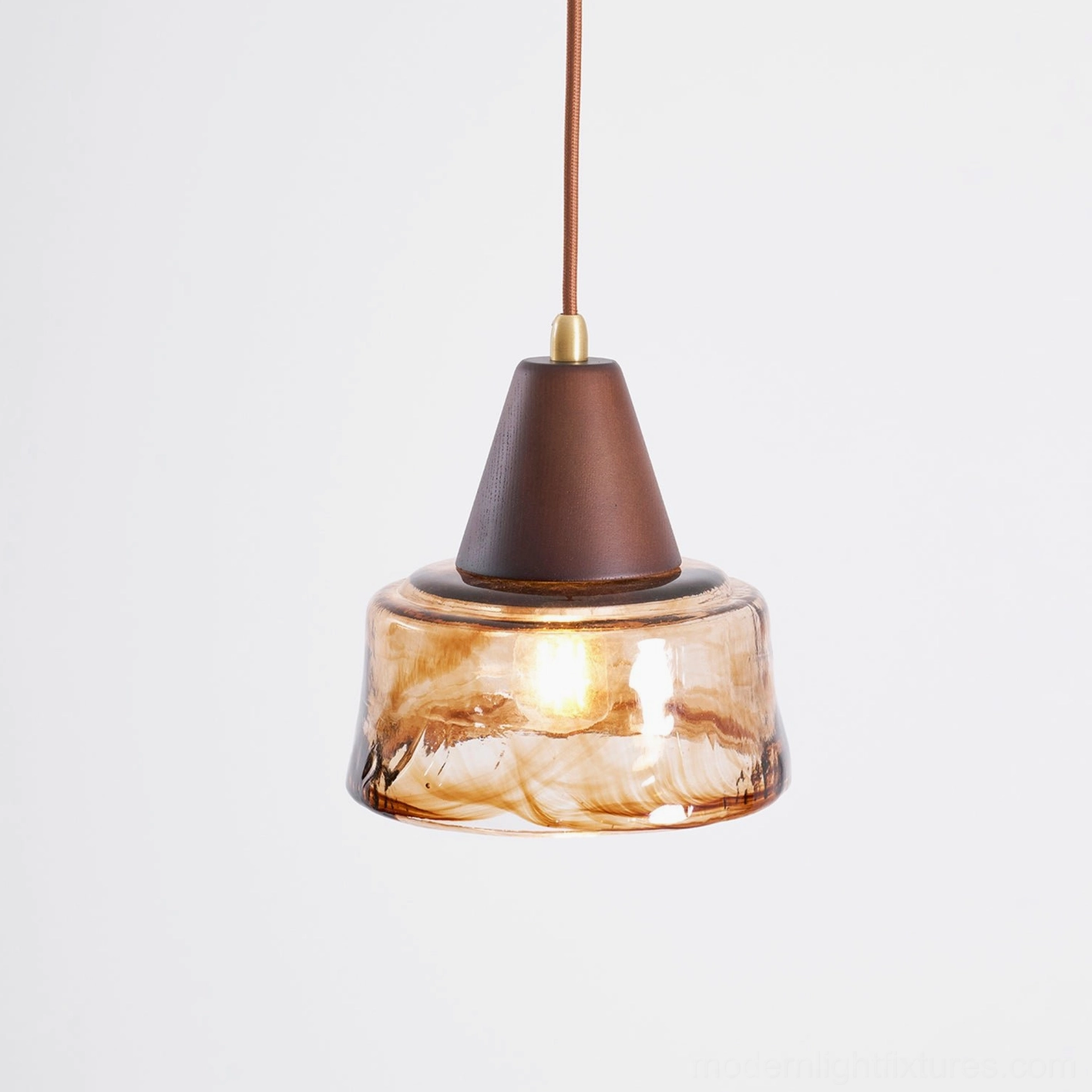 Hand-blown Murano amber glass pendant fixture detail