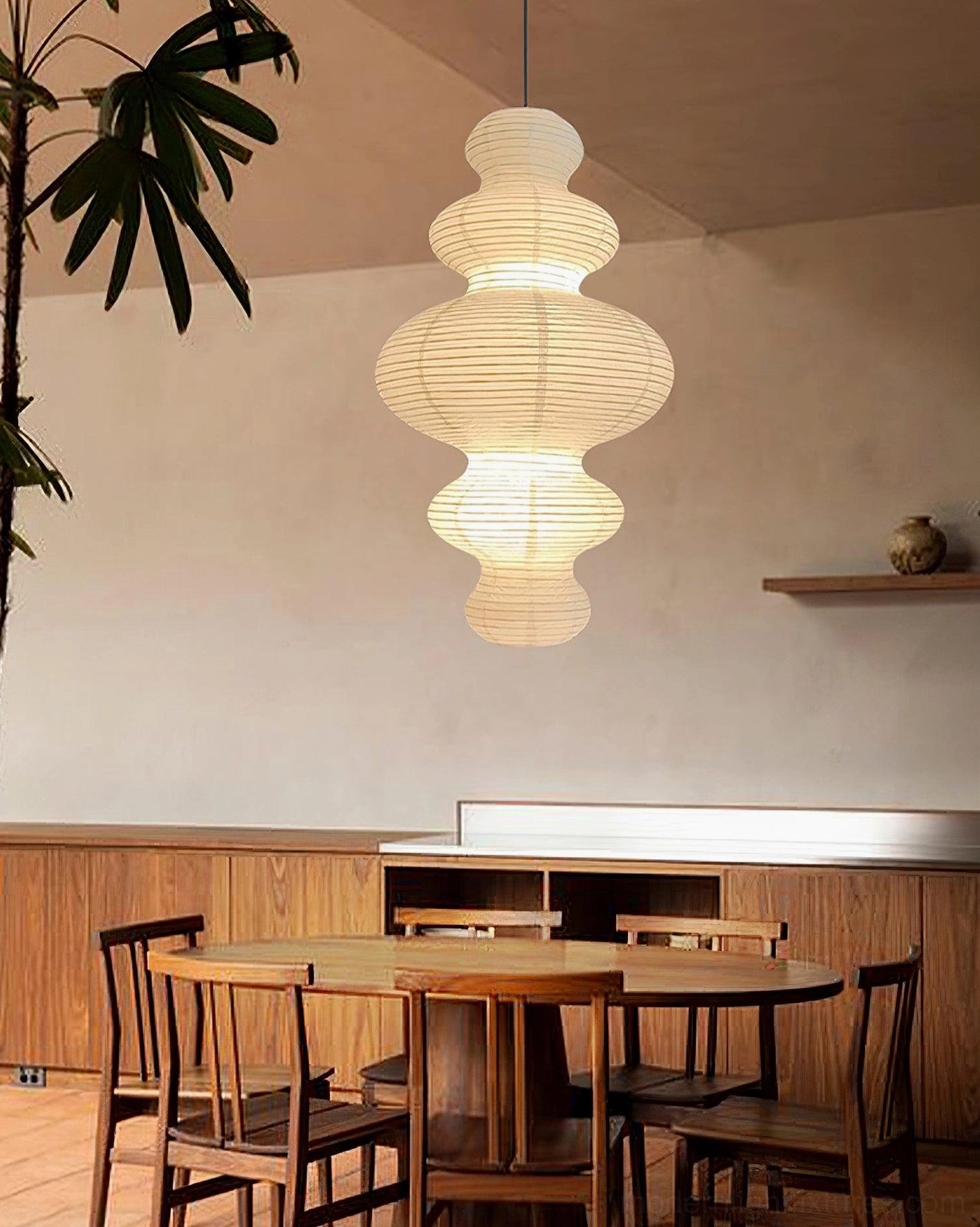Hand-crafted white rice paper pendant light fixture detail showing bamboo silk frame construction
