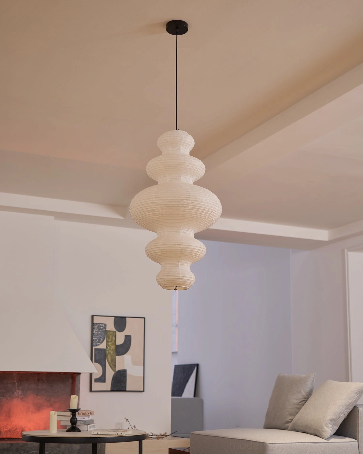 Hand-crafted rice paper pendant light becoming more meaningful through decades of use and history